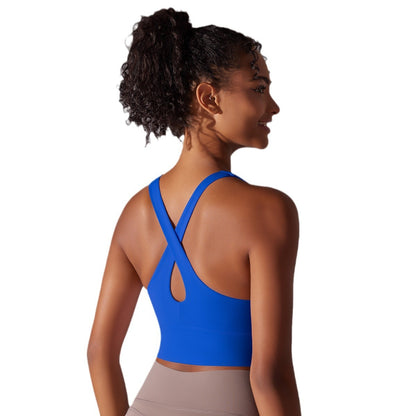 Seamless Solid Color Cross Back Yoga Bra Women's Athletic Sports Bra for Running Fitness and Workouts