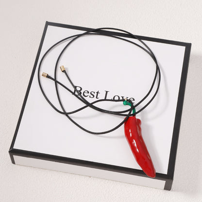 Vibrant Red Chili Pepper Necklace - Eco-Friendly Alloy with Enamel Finish for Unique Layered DIY Style