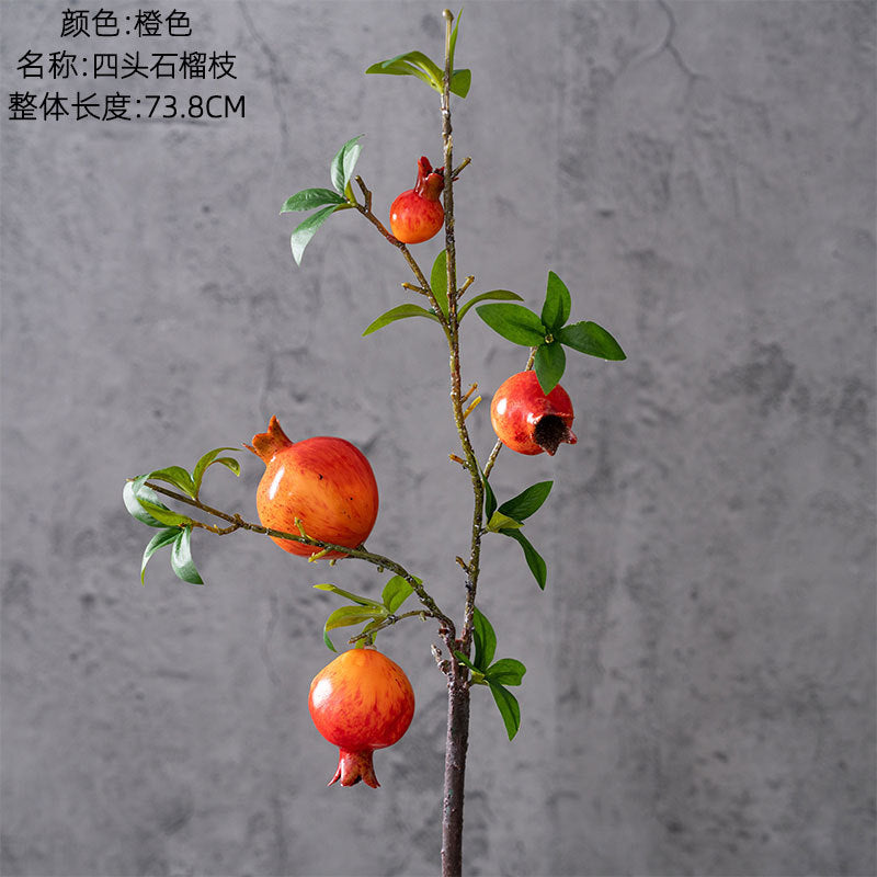 Realistic Four-Head Pomegranate Branch - Stunning INS-Style Artificial Flower for Home Decor, Wedding Celebrations, and Event Arrangements - Model MW10889