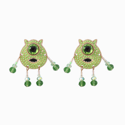 Quirky Cartoon Character Gemstone-Studded Beaded Jewelry – Unique and Fresh Green Design for Individuality