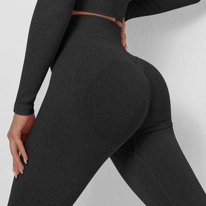 Seamless Knit Ribbed Moisture Wicking Yoga Pants for Women Peach Butt Lift Leggings for Comfort and Style