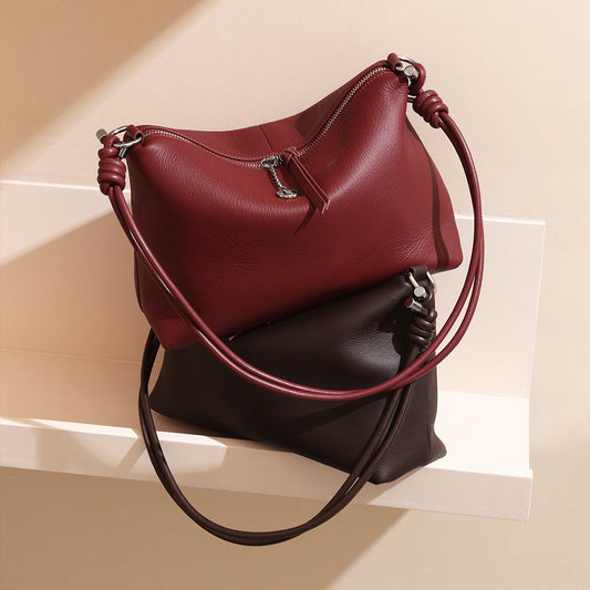 Genuine Leather Drawstring Shoulder Bag for Women Spacious and Crossbody Handbag