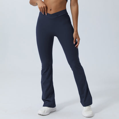 Cross V Shaped Fitness Flare Pants Butt Lifting Peachy Yoga Trousers with No Show Thong Line Quick Dry Athletic Leggings for Comfort and Style