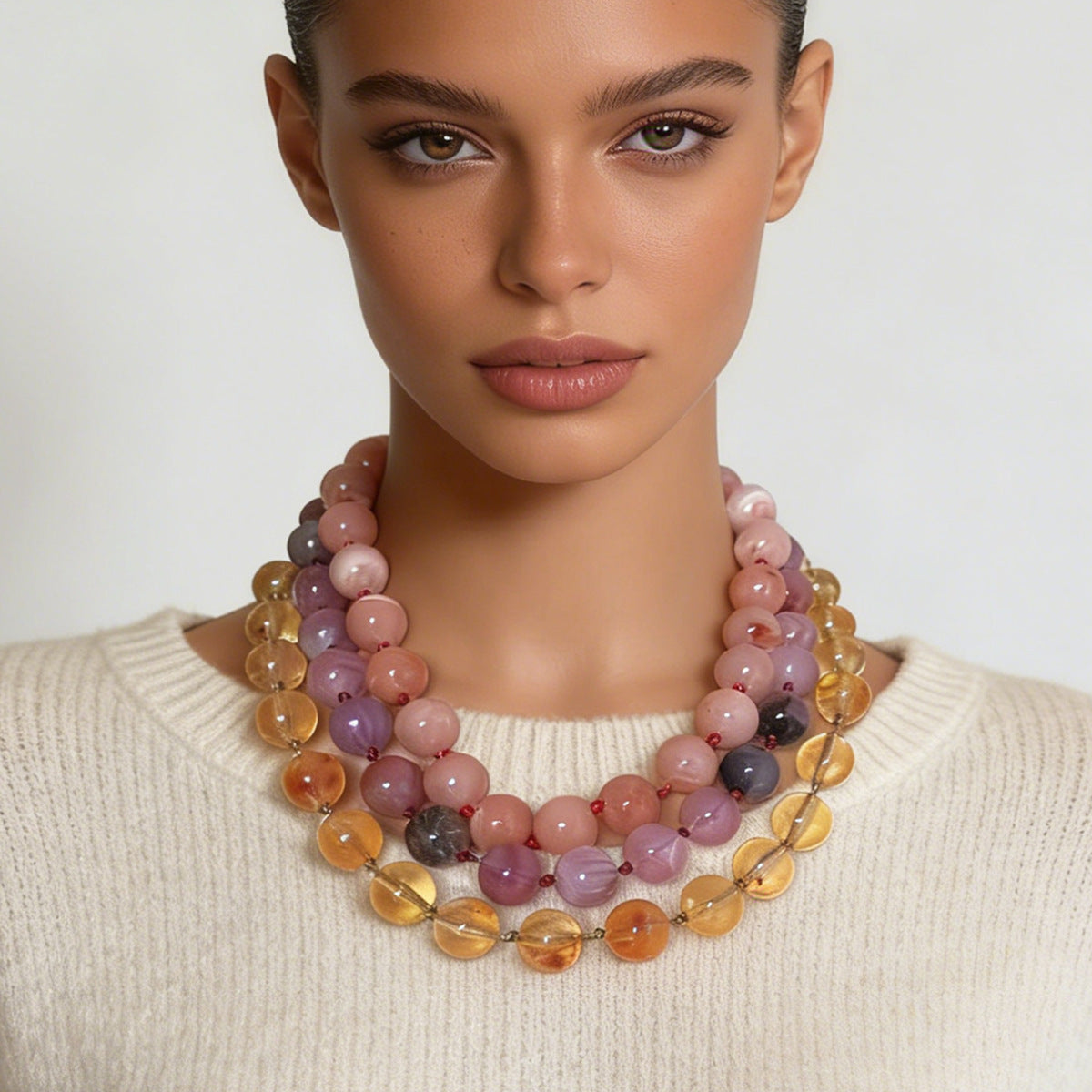 Chic and Fresh Minimalist Geometric Crystal Bead Knotted Necklace for Women - Versatile and Trendy Accessory for Any Outfit