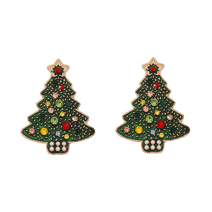 Elegant  Christmas-Themed Creative Alloy Oil-Drop Christmas Tree Earrings with Rhinestones & Pearls for Women - Perfect Holiday Accessory!