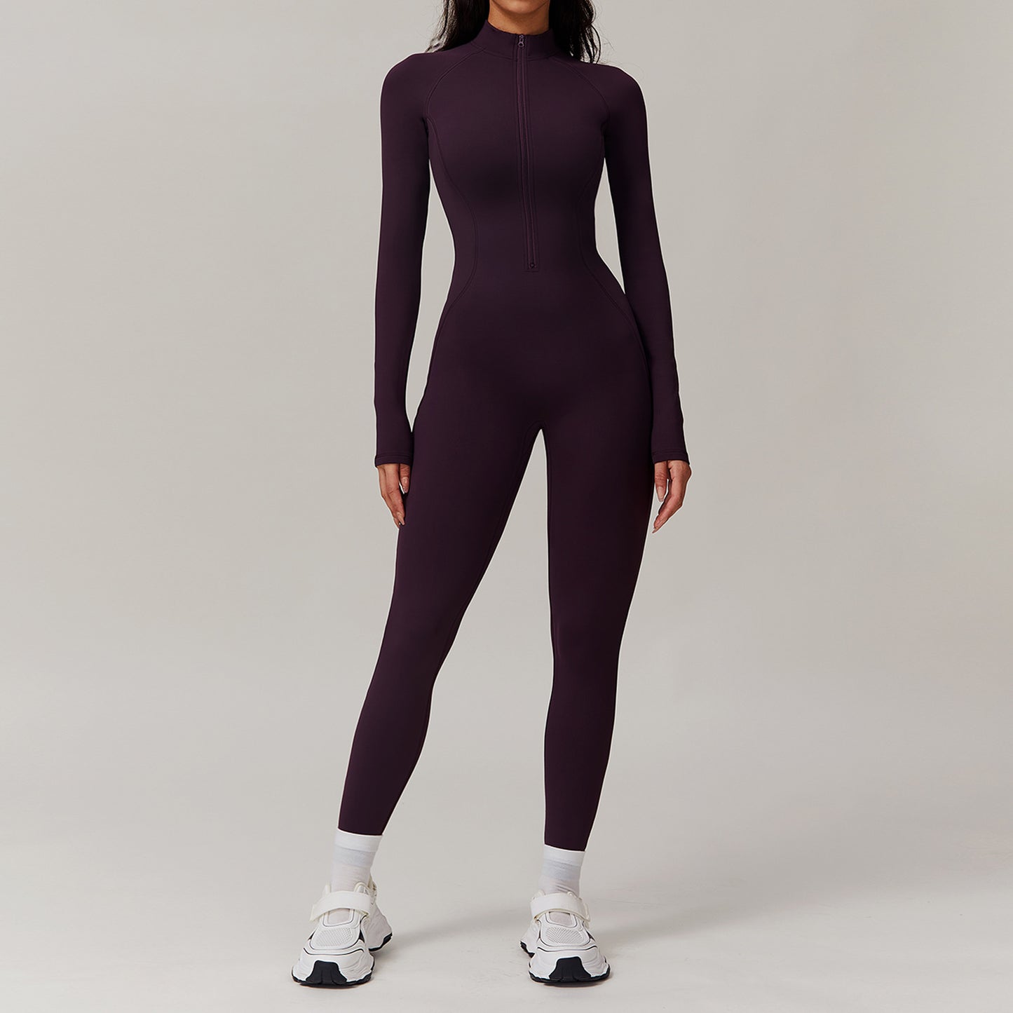 Warm Fleece Lined Yoga Bodysuit for Outdoor Activities Comfortable Form Fitting and for Running Fitness Model 9069