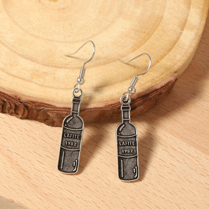 Unique Vintage Gothic-Inspired Silver Wine Bottle Drop Earrings - Hip Hop Punk Style, Perfect for Statement Fashion Lovers