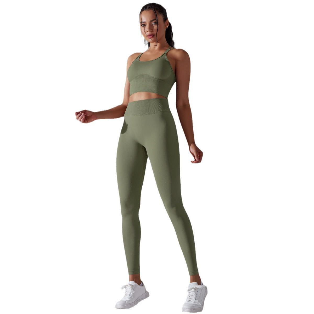 High Waisted Seamless Yoga Set with Padded Sports Bra Enhancing Lift and Support for During Workouts