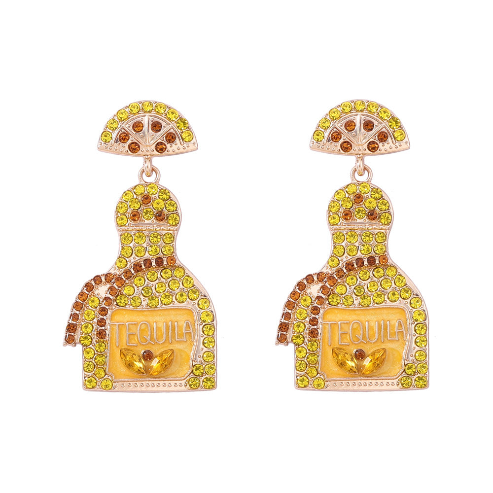 Stylish Alcohol Bottle Earrings - 11 Color Options with Lettered Perfume Bottle Design and Sparkling Rhinestones | Perfect Women’s Fashion Jewelry