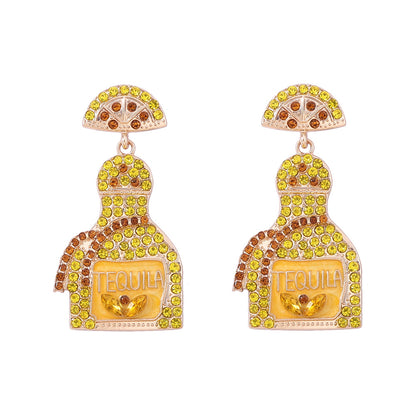 Stylish Alcohol Bottle Earrings - 11 Color Options with Lettered Perfume Bottle Design and Sparkling Rhinestones | Perfect Women’s Fashion Jewelry