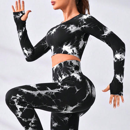 5 Color Tie Dye Seamless Yoga Set for Women with Long Sleeve Top Peach Butt Lifting Leggings High Elasticity Workout Outfit for Fit Fashionable Fitness