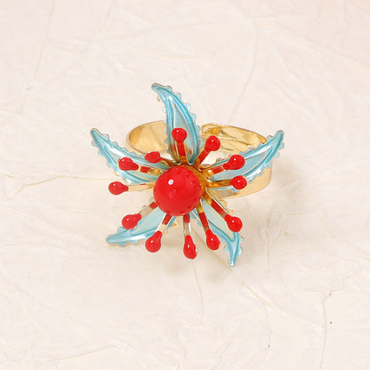 Bohemian-Inspired, Elegant and Bold Spray-Painted Floral Open Ring for Women – Perfect for Daily Commuting and Special Occasions
