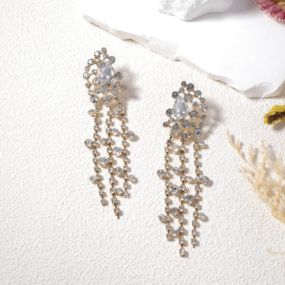Exquisite Luxe Design: Geometric Tassel Waterfall Statement Earrings with Stunning Rhinestone Accents for Fashion-Forward Women