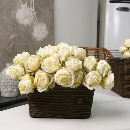 Elegant Faux Rose Bouquet for Living Room and Dining Table - Rustic American Country Floral Arrangement with 10# Burnt Edge Roses