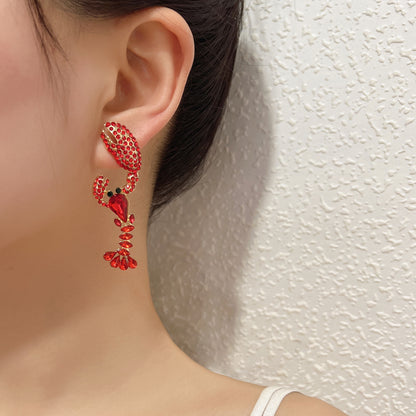 Unique Rhinestone-Inlaid Lobster Earrings - Trendy, Eye-Catching Animal Jewelry for Fashion-Forward Women