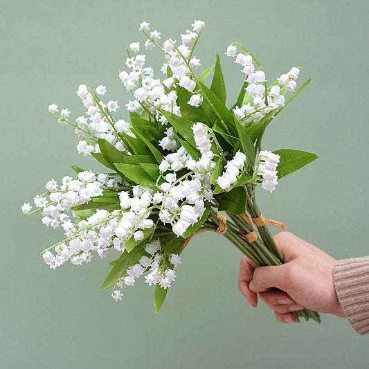 Realistic Artificial Lily of the Valley Flowers - Elegantly Crafted 6-Branch Bellflower for Home Decor, Photography, and Wedding Greenery