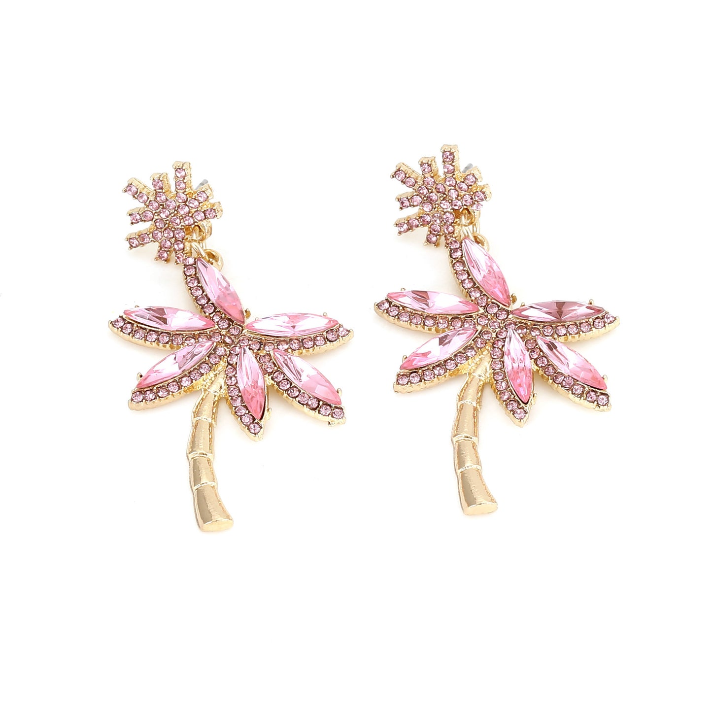 Stylish and Unique Colorful Rhinestone Palm Tree Earrings - Trendy Alloy Design for Effortless Versatility and Everyday Chic