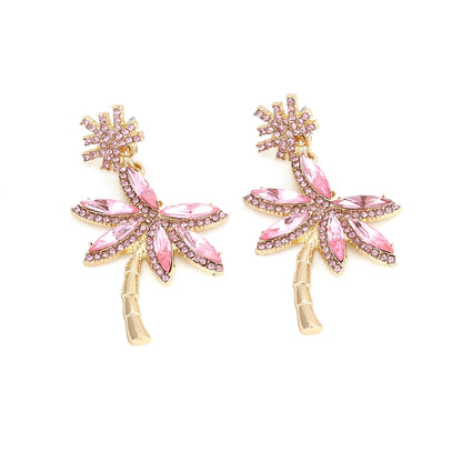 Stylish and Unique Colorful Rhinestone Palm Tree Earrings - Trendy Alloy Design for Effortless Versatility and Everyday Chic