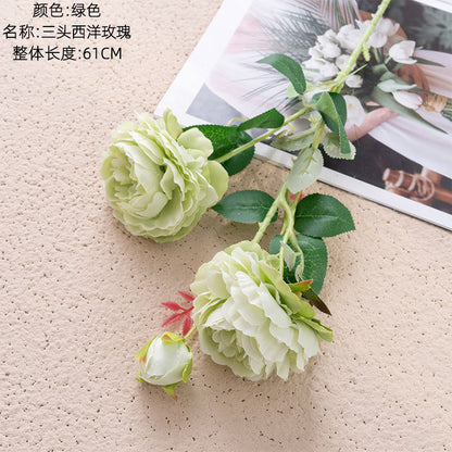 Elegant European-Style 3-Head Peony and Western Rose Artificial Flower Arrangement for Home Decor, Wedding Celebrations, and Wall Art - MW51010