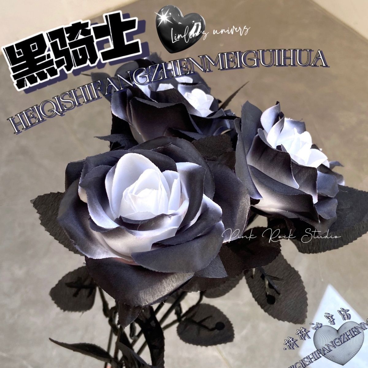 Stunning Faux Black Knight Rose Series – Crystal Ice Blue Ombre Silk Flowers for Halloween Decorations and Photography Props