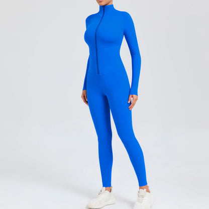 High Intensity Fitness Full Body Bodysuit with Tummy Control Design Zipper Closure and Long Sleeves for Yoga and Workout Sessions Model 10041