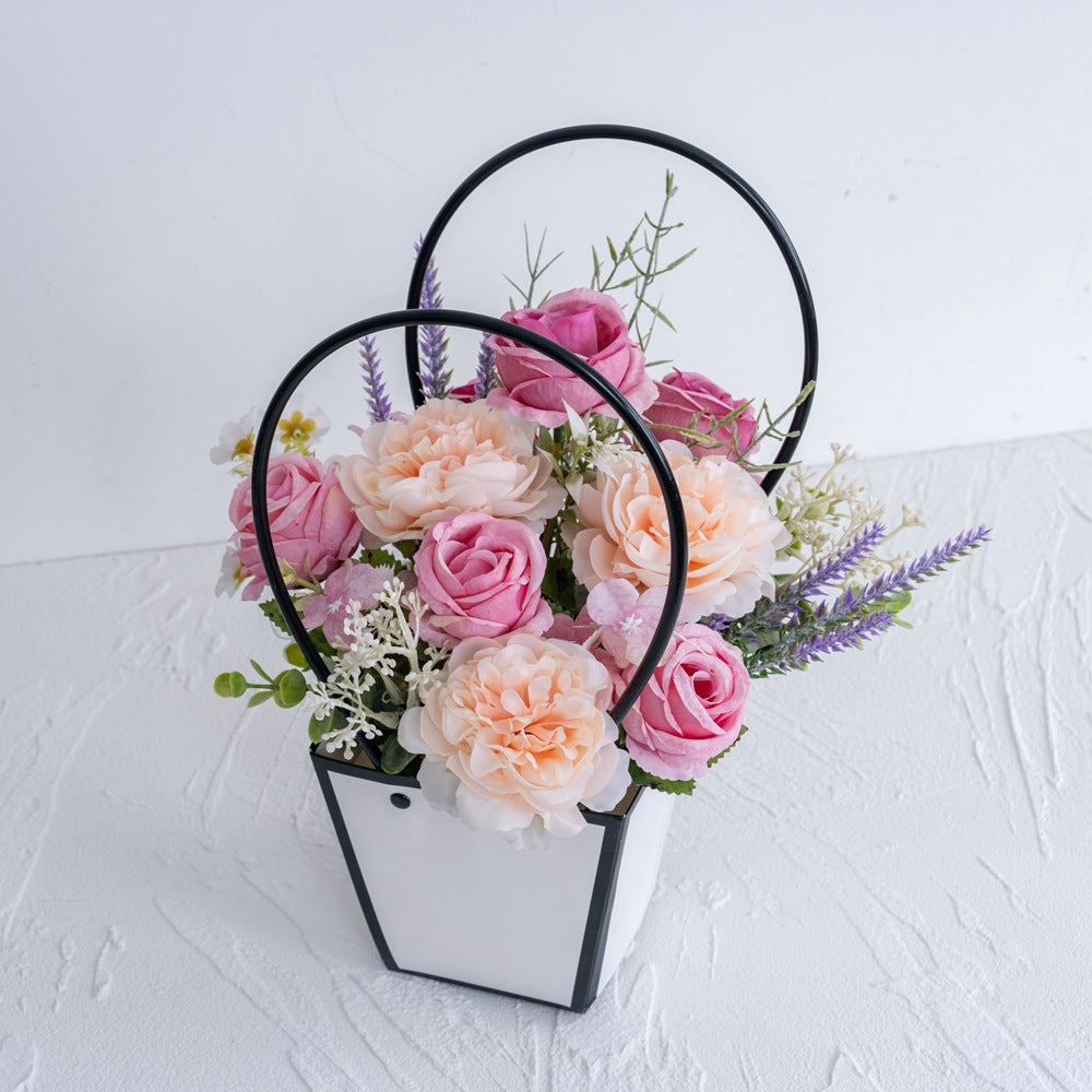 Elegant Faux Rose Flower Basket Set by Jiang Zuela - Stunning Floral Design for Weddings, Handheld Bouquets, and Wall Décor (CF01467)