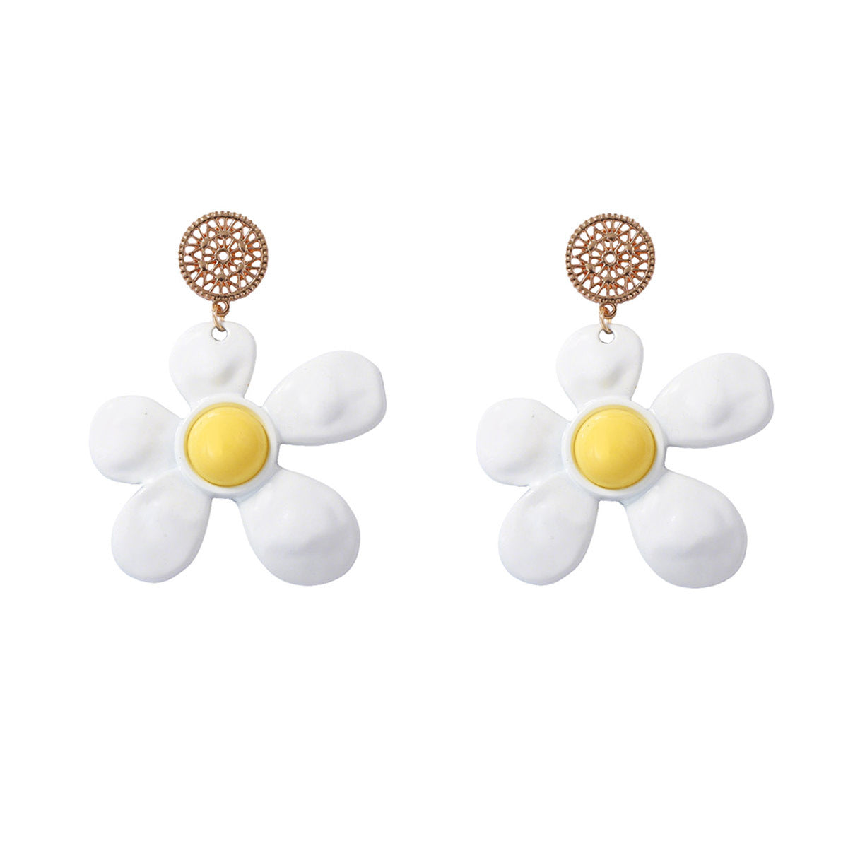 Elegant Oversized Floral Alloy Drop Earrings - Simple, Fresh, and Sweet Design for Versatile Sophistication