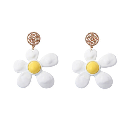 Elegant Oversized Floral Alloy Drop Earrings - Simple, Fresh, and Sweet Design for Versatile Sophistication
