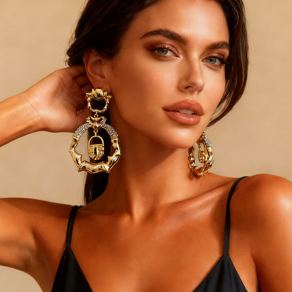 Luxurious Vintage-Inspired Creative Design Alloy Keyhole Drop Earrings with Micro Paved Zircon Stones for Women – Statement Jewelry for Any Occasion
