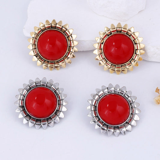 Chic Retro Luxury Geometric Sunflower Resin Alloy Stud Earrings for Women – Fashionable Statement Piece with Unique Design