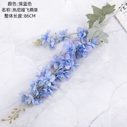 Realistic Delphinium Faux Flowers for Home Décor - Elegant Wedding Bouquet with Decorative Rose Wall Accents - INSMW93001