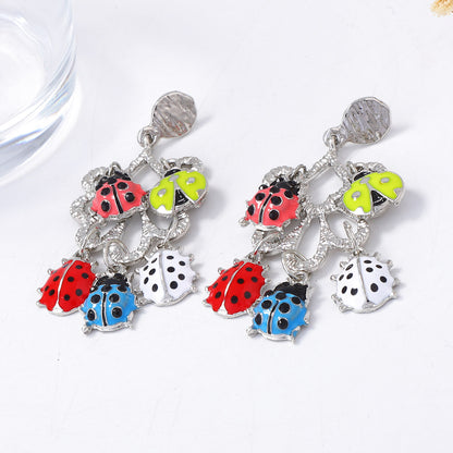 Unique Creative Alloy Drip Oil Ladybug Tassel Drop Earrings for Women - Versatile, Stylish, and Perfect for Casual Outfits