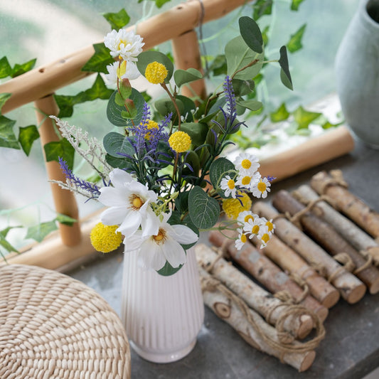 Elegant Wedding Faux Daisy & Eucalyptus Bouquet - Stunning Home Decor, Perfect for Bridal Bouquets, Wall Displays, and Event Decorations - Model CF02008