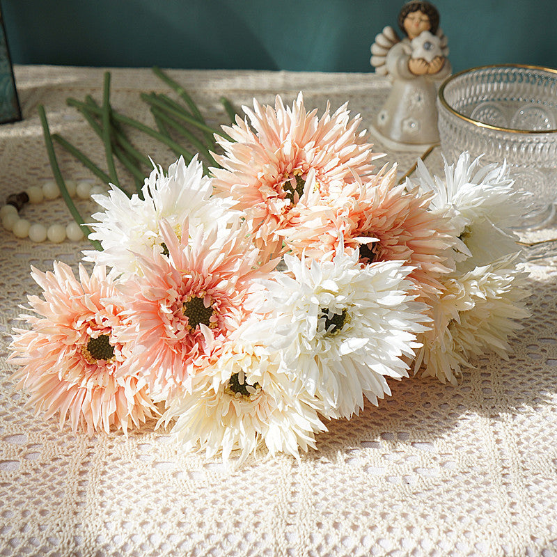 Realistic Faux Flowers - African Gerbera Daisies with Soft Fringe – Perfect for Home Decor, Weddings, and Photography Floral Arrangements