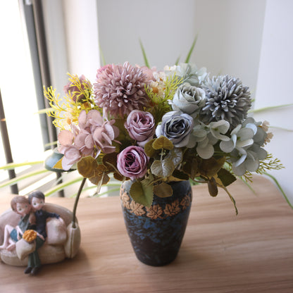 Autumn-Inspired Artificial Daisy and Onion Ball Rose Hydrangea Silk Flowers - Perfect for Home Décor, Weddings, and Photography Props