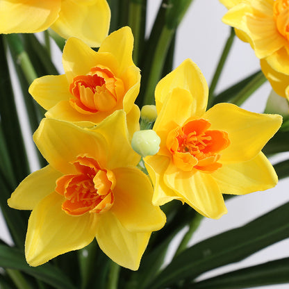 Realistic Artificial Yellow Daffodil Bouquet - Perfect Table Decor for Home and Office - Vibrant Indoor Decorative Flowers