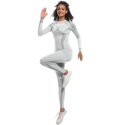 Seamless Knit High Elastic Long Ski Suit Set for Women for Running Fitness and Yoga 2 Piece Activewear Outfit