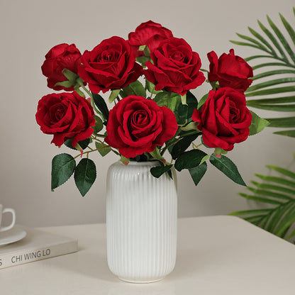 Realistic Red Velvet Artificial Rose Flowers with Pearl Accents - Perfect Home, Hotel, Wedding, and Valentine's Day Wall Decor