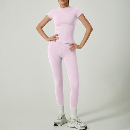 Elevate Your Workout with Our Women's Short Sleeve Yoga Set Two Piece Yoga Outfit with High End Comfort and Performance