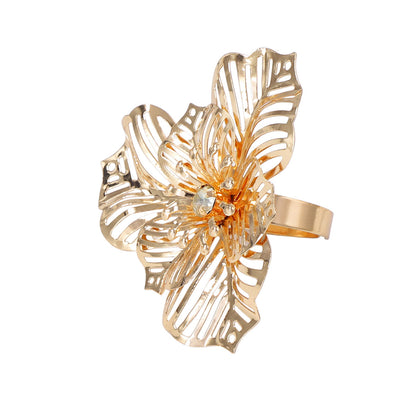 Bohemian Vintage Hollow Metal Big Flower Adjustable Ring for Women - Elegant and Casual Design Perfect for Any Occasion