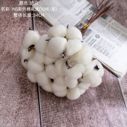 Natural Cotton Dried Flower Bouquet - Stunning Faux Floral Arrangement for Home Decor, Weddings, and Unique Wall Plant Displays (Model MW65501)