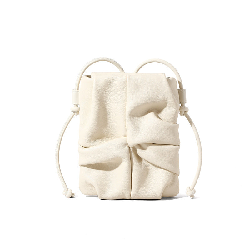 Elegant Spring Summer Genuine Leather Wrinkled Crossbody Bag for Women Unique Mini Design Minimalist Grain Cowhide Shoulder Bag