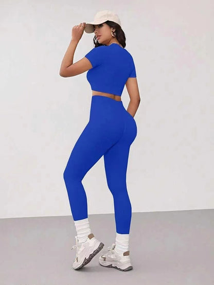 High Waisted Butt Lifting Control Pants and Short Sleeve Fitness Top Complete Yoga Set for Flattering Fit and Enhanced Performance