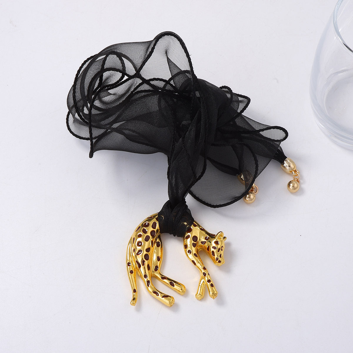Vintage Wild Style Alloy Dripping Oil Leopard Pendant Statement Sweater Chain Necklace with Ribbon Tie - Bold and Unique Fashion Accessory