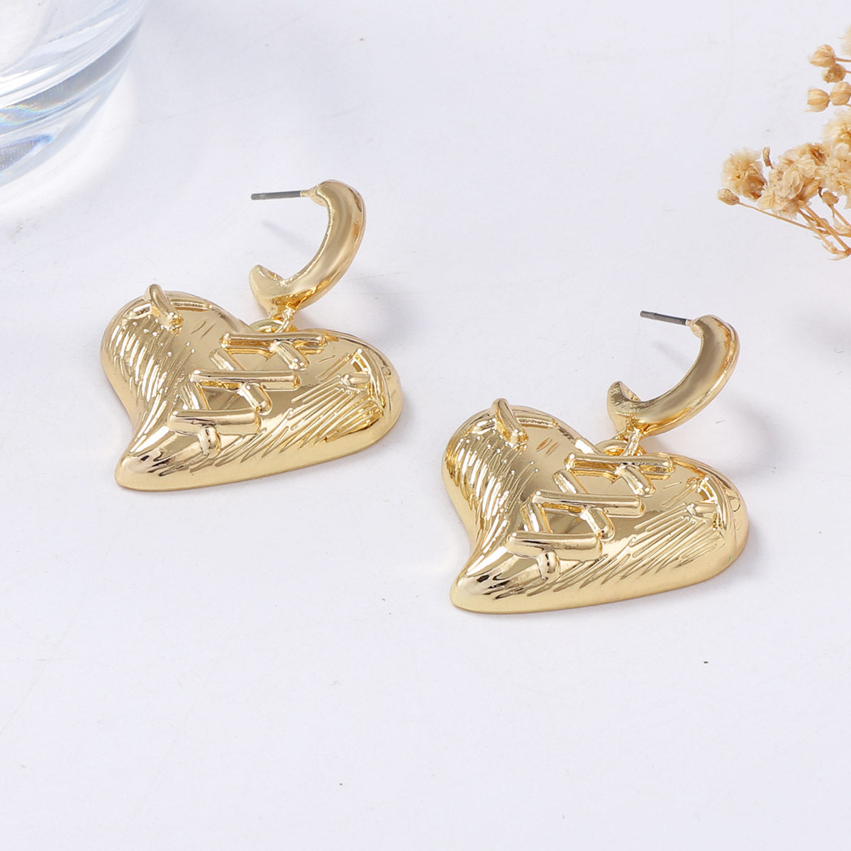 Chic & Elegant Heart-Shaped Alloy Earrings with Unique Textured Finish – Versatile Daily Accessory for Women
