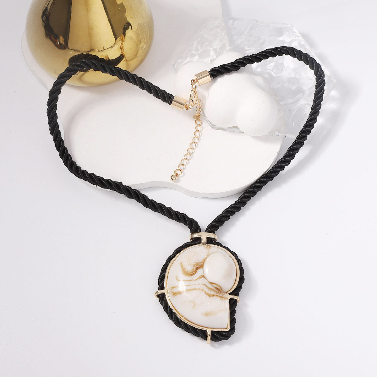 Summer Collection: Unique Black Braided Seashell Pendant Necklace with Ocean-Inspired Resin Art – Perfect for Beach Getaways