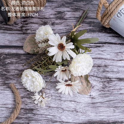 Stunning Handheld Bouquet of Scented Lotus and Daisy Artificial Flowers – Perfect for Home Decor, Weddings, and Wall Decorations (CF01218C)