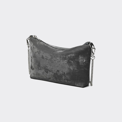 Elegant Satin and Leather Chain Crossbody Bag Vintage Metal Makeup Pouch Mini Shoulder Bag for Any Occasion