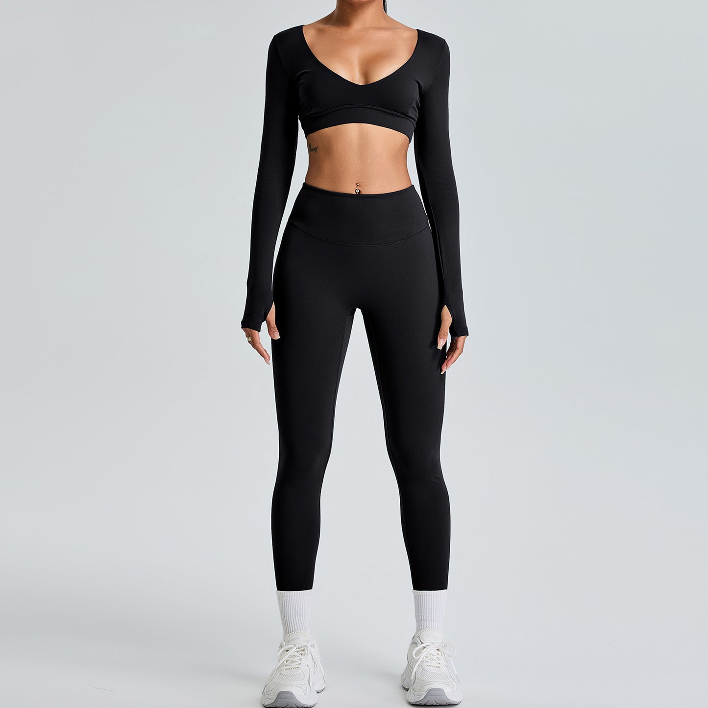 Elevate Your Workout with Our Luxurious V Neck Long Sleeve Yoga Set for Women Peach Lift Activewear for Comfort and Style