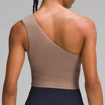 Women's Asymmetrical One Shoulder Yoga Top with Built in Bra for Outdoor Running Fitness Activities